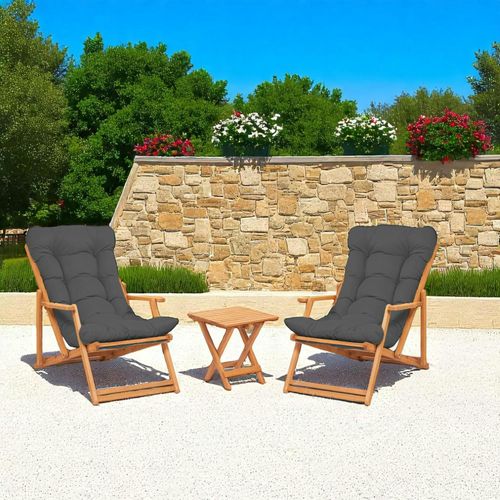 Salon Jardin Détente Gris - 2 Assises Confort Sora