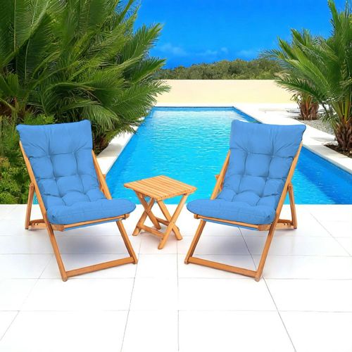 Salon Jardin Détente 2 Places Bleu - Bois Et Toile Sora