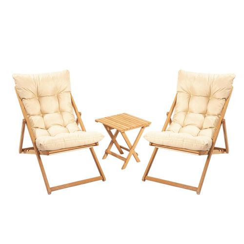 Salon Jardin Détente 2 Places Beige - Bois Et Toile Sora