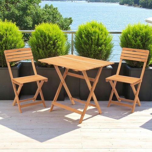 Salon De Jardin 2 Places - Pliant, Bois (3 Pièces) Sora