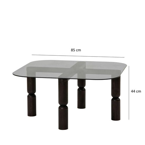 Table Basse Carrée En Verre Fumé - Pieds Bois Sculpté Boma