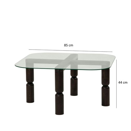 Table Basse Carrée En Verre - Pieds Bois Sculpté Boma