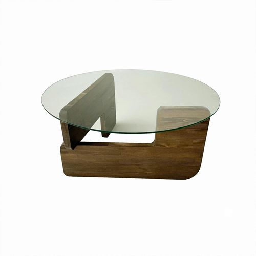 Table Basse Design En Verre - Pied Bois Brun Anzio