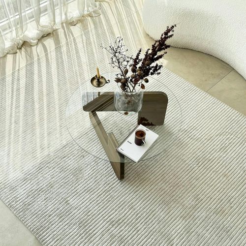 Table Basse Design En Verre - Pied Bois Brun Anzio