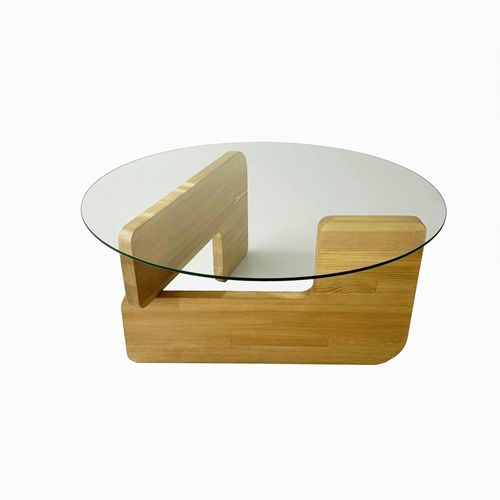 Table Basse Design En Verre - Pied Bois Clair Anzio