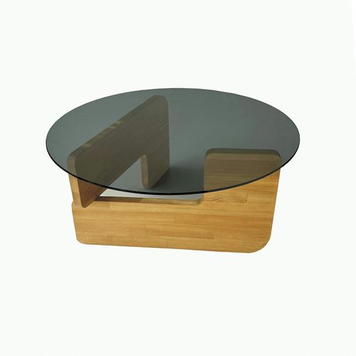 Table Basse Design En Verre Fumé – Pied Bois Clair Anzio