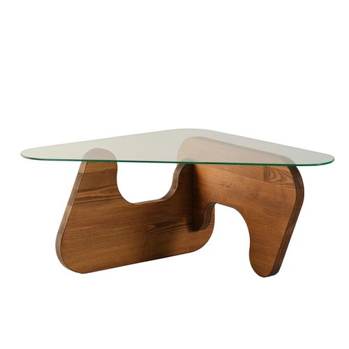 Table Basse Design En Verre Et Bois Brun - Forme Triangle Anzio