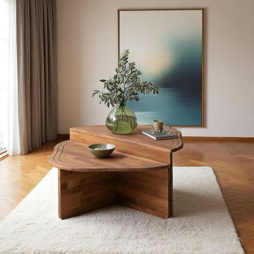 Table Basse En Bois Marron - Organique, 2 Hauteurs Linares
