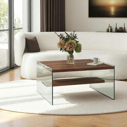 Table Basse Verre Et Bois - Plateaux Marrons Suspendus Lhasa