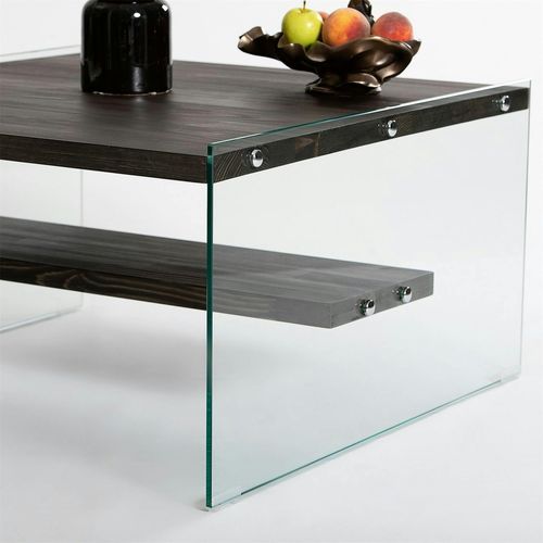 Table Basse Verre Et Bois - Plateaux Gris Suspendus, Lhasa