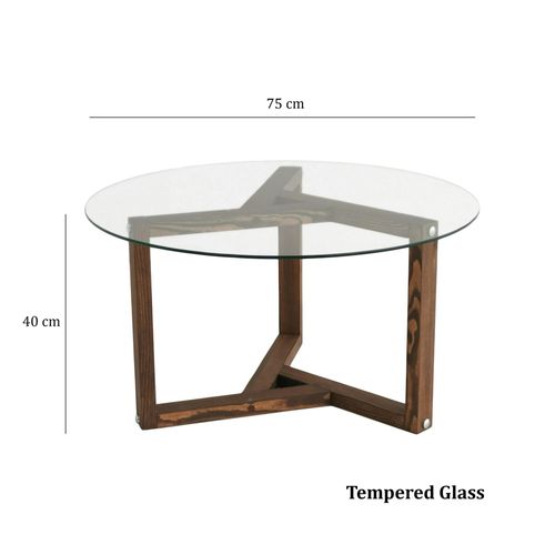 Table Basse En Verre - Pied 3 Branches, Bois Brun Anzio