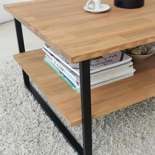 Table Basse Avec Rangement - Bois Clair Et Métal Otrento