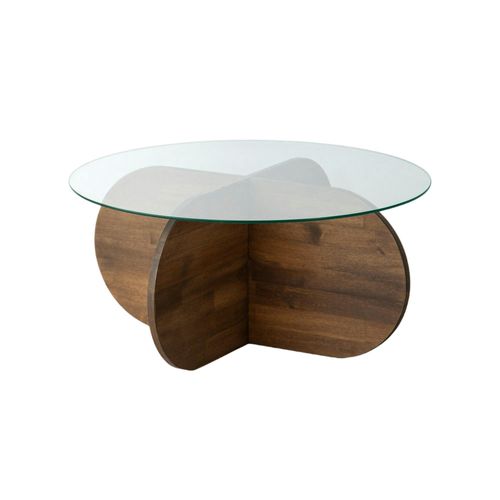 Table Basse En Verre – Pied En Croix Bois Brun Anzio