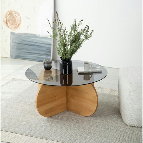 Table Basse En Verre Fumé – Pied En Croix Bois Clair Anzio