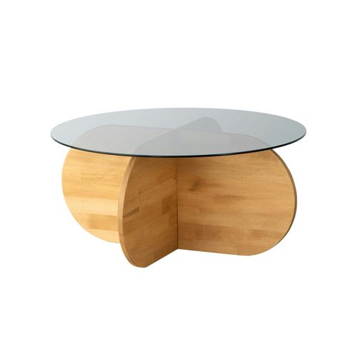 Table Basse En Verre Fumé – Pied En Croix Bois Clair Anzio
