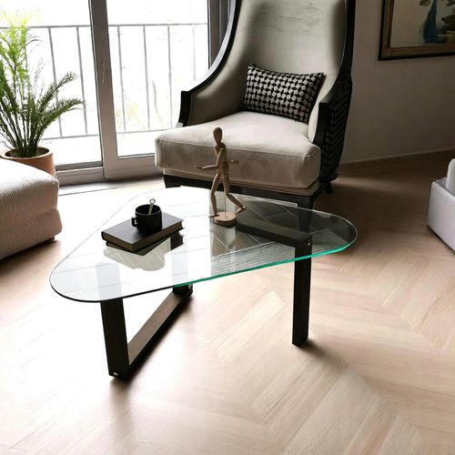 Table Basse En Verre Forme Triangulaire - Pied Labyrinthe Anzio