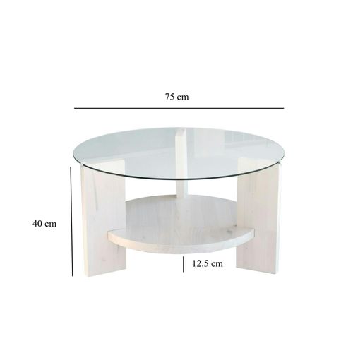 Table Basse Blanche Ronde - Verre Et Bois, 2 Plateaux Anzio