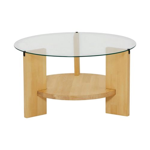 Table Basse Ronde En Verre Et Bois Clair - 2 Plateaux Anzio