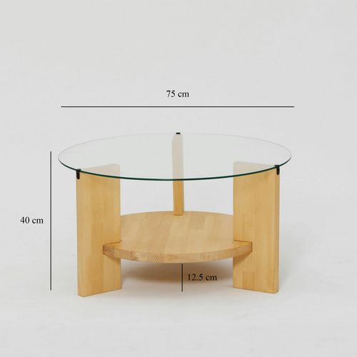 Table Basse Ronde En Verre Et Bois Clair - 2 Plateaux Anzio