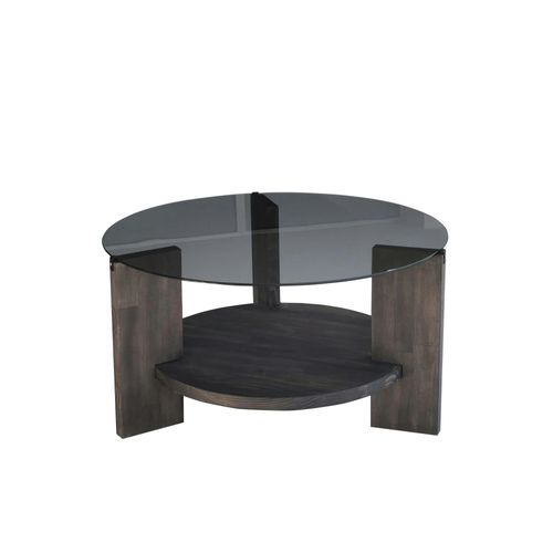 Table Basse Ronde Verre Fumé - 2 Plateaux Anthracite Anzio