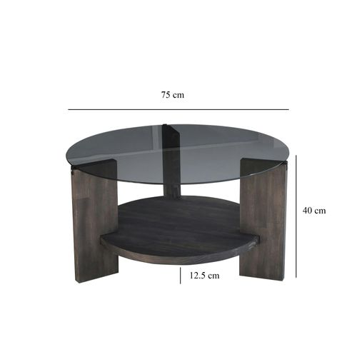Table Basse Ronde Verre Fumé - 2 Plateaux Anthracite Anzio