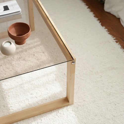 Table Basse Verre Fumé Et Bois Clair - Forme Rectangle Lhasa