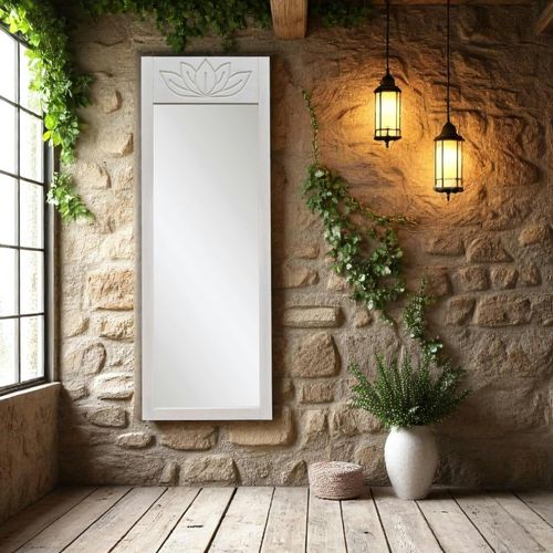 Miroir Vertical Blanc - Motif Lotus, 155 Cm Hilo