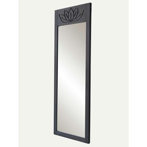 Miroir Vertical En Bois Gris Foncé - Motif Lotus Hilo