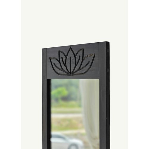 Miroir Vertical En Bois Gris Foncé - Motif Lotus Hilo