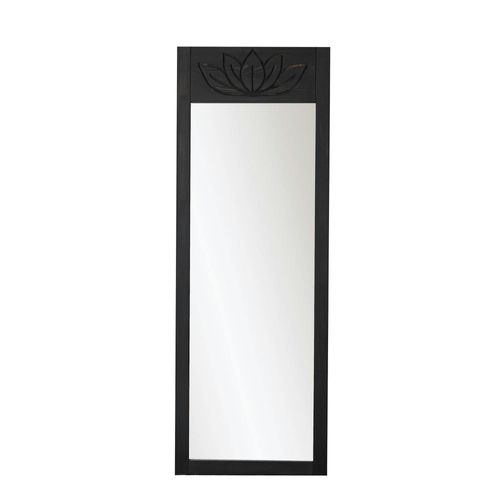 Miroir Vertical En Bois Gris Foncé - Motif Lotus Hilo