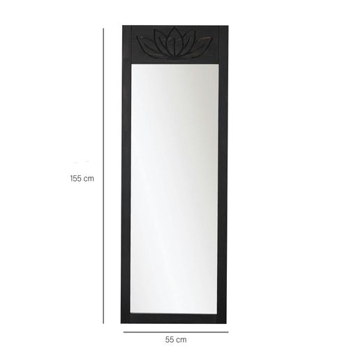 Miroir Vertical En Bois Gris Foncé - Motif Lotus Hilo