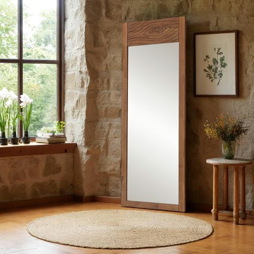 Miroir Vertical En Bois Brun - Motif Tronc D'arbre Hilo