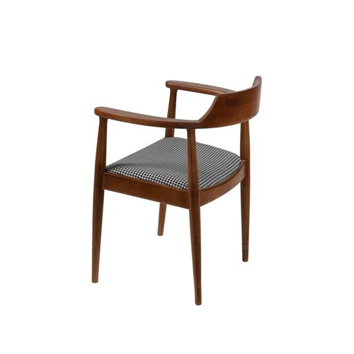 Chaise Ronde Avec Accoudoirs - Assise Pied-de-poule Tena