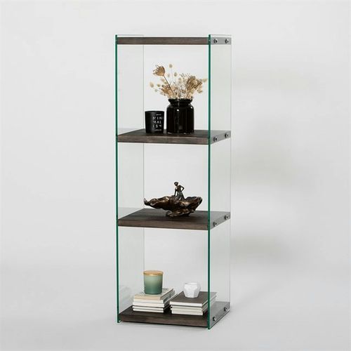 Colonne Vitrine Design - Bois Gris Foncé, 4 Plateaux Lhasa