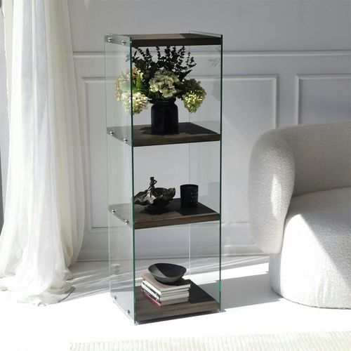 Colonne Vitrine Design - Bois Gris Foncé, 4 Plateaux Lhasa