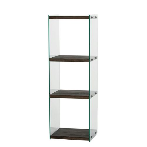 Colonne Vitrine Design - Bois Gris Foncé, 4 Plateaux Lhasa