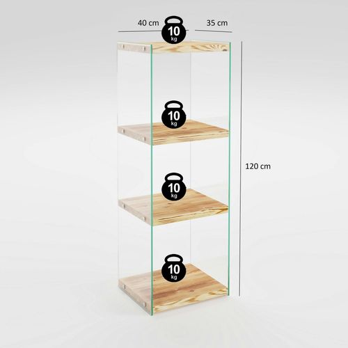 Colonne Vitrine Design - Bois Clair, 4 Plateaux Lhasa