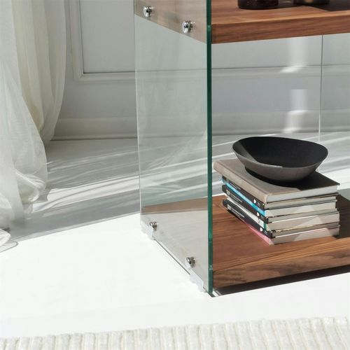 Colonne Vitrine Design - Bois Marron, 4 Plateaux Lhasa