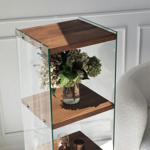Colonne Vitrine Design - Bois Marron, 4 Plateaux Lhasa