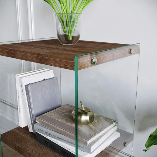 Colonne Vitrine Design - Bois Brun, 3 Plateaux Lhasa