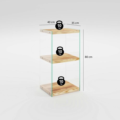 Colonne Vitrine Design - Bois Clair, 3 Plateaux Lhasa