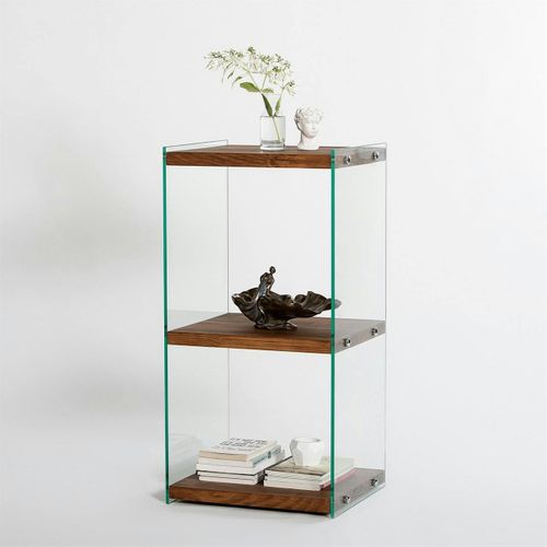 Colonne Vitrine Design - Bois Marron, 3 Plateaux Lhasa