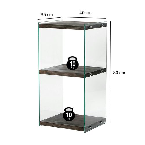 Colonne Vitrine Design - Bois Gris Foncé, 3 Plateaux Lhasa