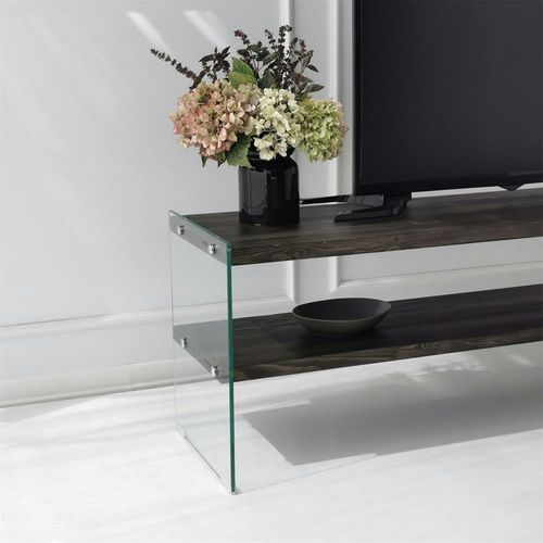 Banc TV Bois Anthracite Et Verre - 2 Niveaux, 140 Cm Lhasa