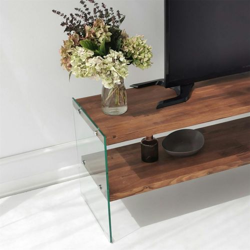 Banc TV En Bois Brun Et Verre - 2 Niveaux, 140 Cm Lhasa