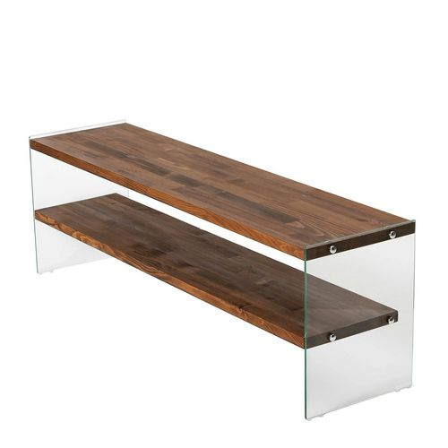 Banc TV En Bois Brun Et Verre - 2 Niveaux, 140 Cm Lhasa