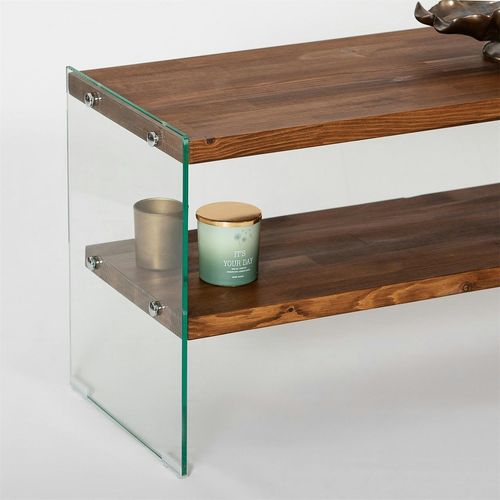 Banc TV En Bois Brun Et Verre - 2 Niveaux, 140 Cm Lhasa
