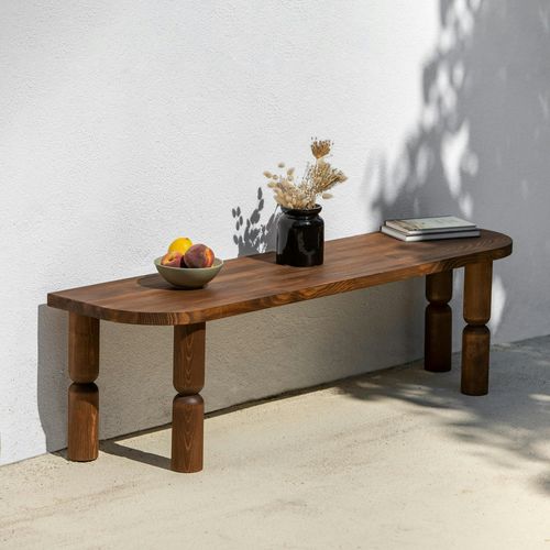 Banc TV En Bois Brun - Pieds Tournés, 140 Cm Boma