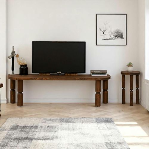 Banc TV En Bois Brun - Pieds Tournés, 140 Cm Boma