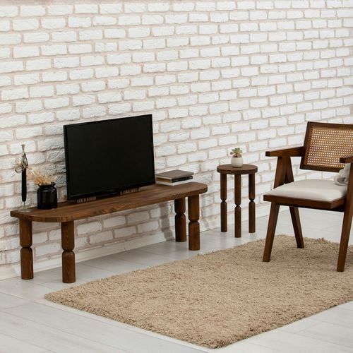 Banc TV En Bois Brun - Pieds Tournés, 140 Cm Boma